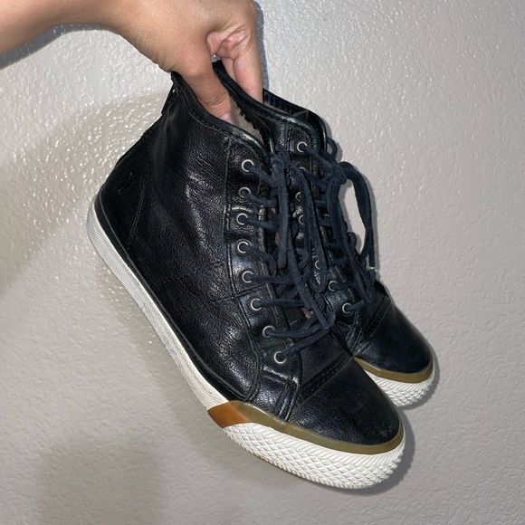 Frye Greene High Back Leather Zip Sneakers, Shearling Size 6M - Picture 1 of 11